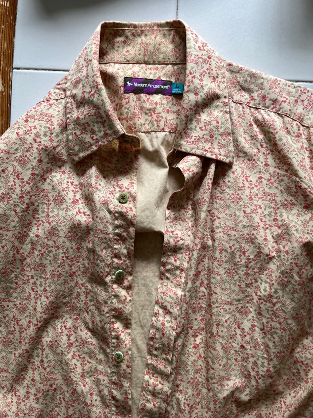 Modern Amusement Cream Shirt with Dusty Rose Floral Print